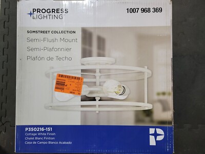 New Progress Lighting Somstreet 15'' 3-Light Semi-Flush Mount, Cottage White