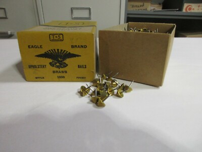 T & S Torrington Brass Cone Upholstery Nails 1000 Count Box, Brass Cap Steel Pin