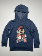 Super Mario 3 Hoodie Sweater Kids Size XS Blue Video Game Flip Sequin Graphic