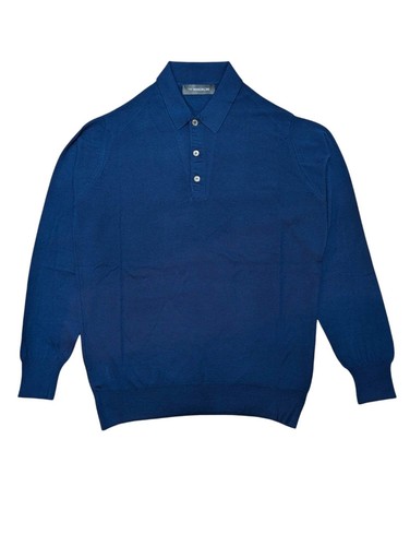 The Wardrobe Loro Piana "Wish" Sweater Blue Polo Superfine 170s Merino Wool - Picture 2 of 9