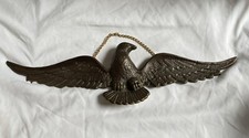 Vintage 16” Wide Cast Eagle Wall Plaque with Chain - Decorative Bronze Finish