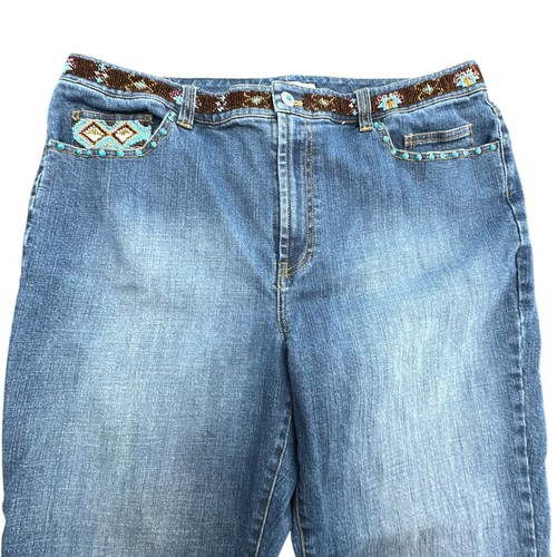 Chico's Jeans Size 3 Blue Denim Beaded Embordered Southwestern Platinum