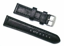 22mm Black Quality Wrinkling Calf Leather Cut edge Watch Strap W/ Silver Buckle