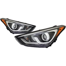Halogen Headlight Set with LED Accent CAPA Fits 17-18 Hyundai Santa Fe Sport