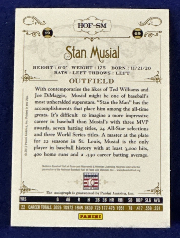 2012 PANINI 21/50 STAN MUSIAL AUTOGRAPED BASEBALL CARD COOPERSTOWN SIGNATURES - Image 4 of 4