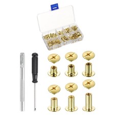 90 Sets Chicago Screws Leather Rivets, M5 3/16-Inch,Gold, M5x4/5/6/8/10/12mm
