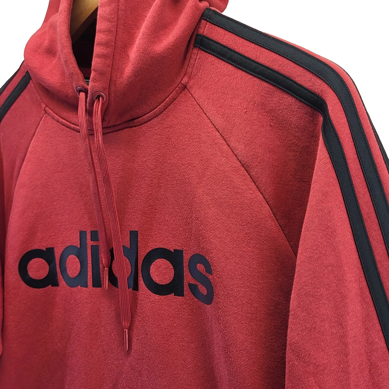Adidas Hoodie Mens Small Red Pullover Sweater Logo Sweatshirt Pockets