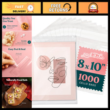 1000 Clear Cellophane Bags 8x10 - Self-Sealing Sleeves for Art Prints  Photos
