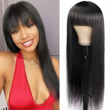 Brazilian Straight Virgin Human Hair Wig Scalp Top Machine Made Wig With Bangs