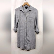 Tahari Linen Blend Pin Striped Button-Up Shirt Dress Women's S Blue Minimalist