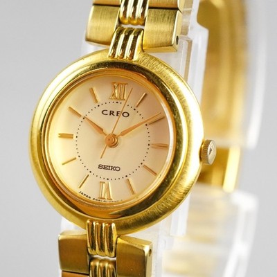 Seiko Creo Quartz Vintage 4N21-0170 Damenuhr Gold 22mm Neue Batterie