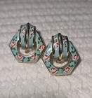 Vintage Enamel Rose Earrings Gold Tone Floral Screw Back Dainty Green Roses — photo 3
