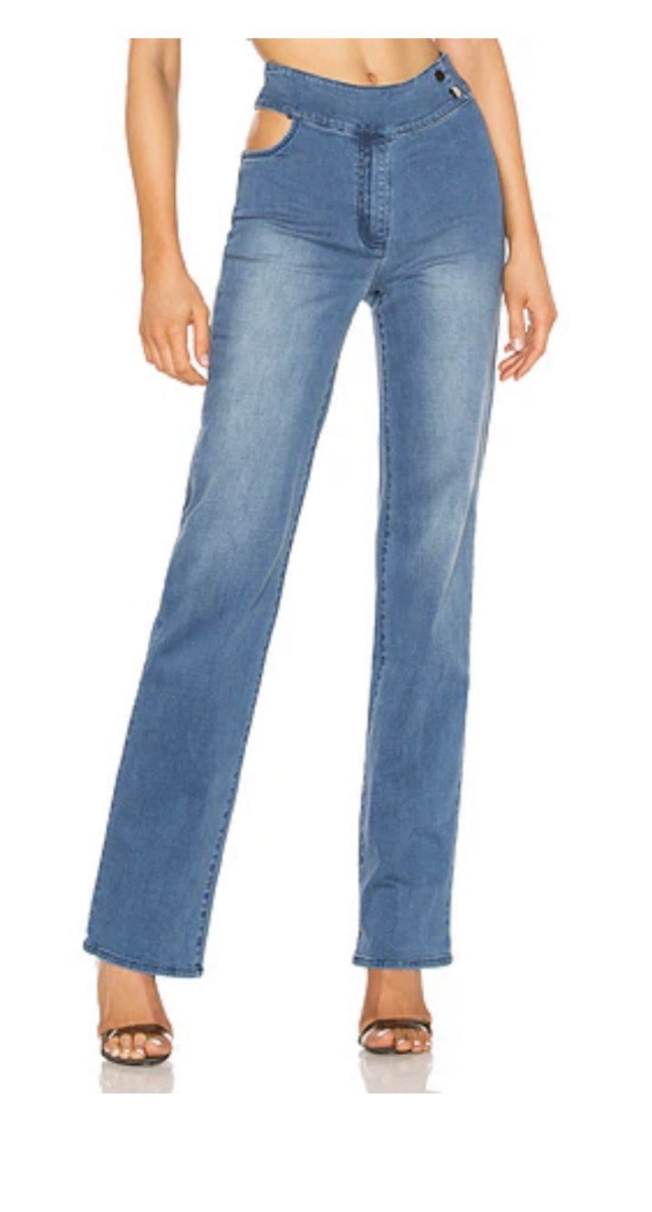 I.AM.GIA High Rise Cutout Straight Denim Jeans Blue Button Accent Women S