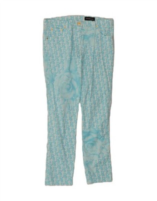 ROCCOBAROCCO Womens Graphic Slim Casual Trousers  W32 L28 Blue Floral DQ77
