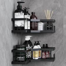 Shower Caddy, 2 Pack Black Bathroom Shelves, Adhesive Shelf Storage No