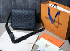 Messenger Bag Monogram Leather Adjustable Strap Inner Pockets