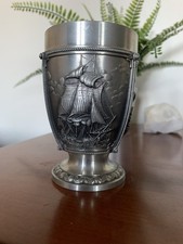 Vintage German Pewter Embossed Goblet with Nautical Design. Excellent Condition