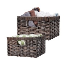 2 Pack PE Rattan Woven Storage Baskets with Built-In Handles Decorative Bins