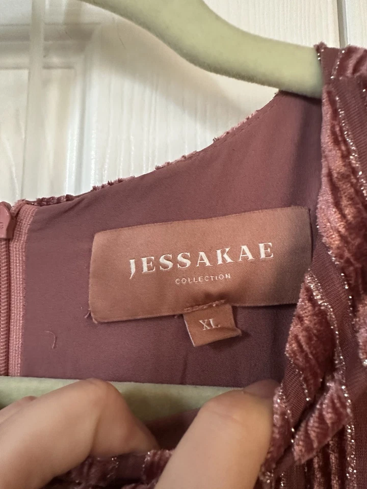 Jessakae плиссированные бархата Эйфелевой ярусный длинным рукавом платье в пыльный розовый размер XL - Изображение 4 из 4