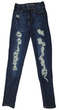 Womens No Boundaries Destructed Jeans Skinny Dark Wash Jrs Sz 3 Super High Rise