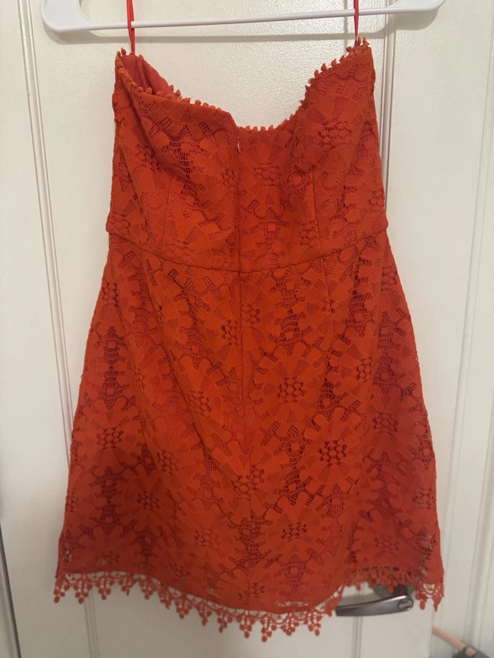 TopShop Mujer Vestido Talla 12 Naranja Encaje Floral Sin Tirantes Funda Corta Foto 2 de 4