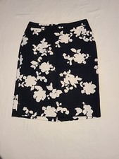 Talbots Fully Lined Skirt Vibrant Floral Navy Blue White Size 8