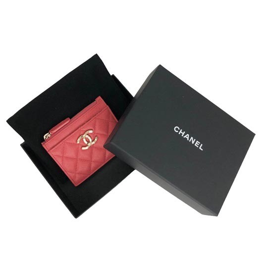 CHANEL Caviar Coral Coin Case Card Purse with Gold Hardware 514955