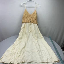 Ravi ya  crochet cottagecore boho resortwear Tan Maxi Dress Size Large Tan Cream