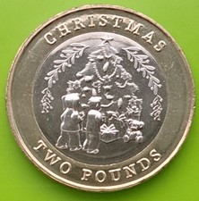 BOŻE NARODZENIE 2023 £ Moneta 2 Gibraltar Choinka Dzieci Prezenty Dwa funty Nieobiegowa