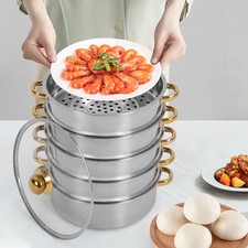 9L 5-Tier Cookware Steaming Pan Cooking Pot Stainless Steel Steamer Baskets