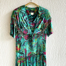 Vintage 1980s Boho Art To Wear Dress Size S Beads 2pc look Carole Little S/M
