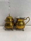 Gold Tone Sugar Bowl And Creamer Footed Floral Pattern Serving Set — photo 2
