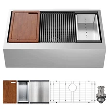 TECASA 33" Farmhouse 16 Gauge Stainless Steel Single Bowl Workstation Kitchen Si
