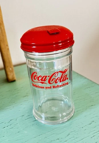 Vintage 1992 COCA-COLA Glass Sugar Shaker Red Metal Lid