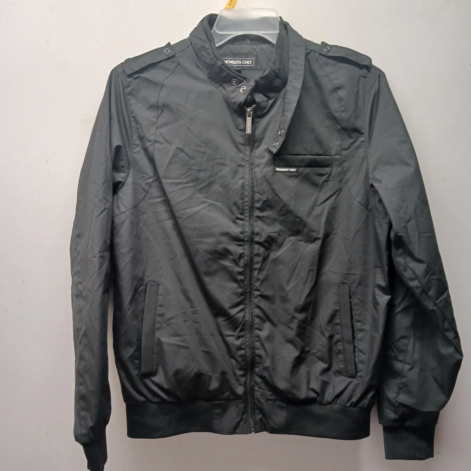 Members Only Moto Jacket Black Zip Up - Pocket Mens Medium Travel Streetwear 90s