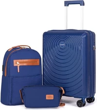 Carry On Luggage 22x14x9 Airline Approved 20-inch Soft shell Suitcases Navy