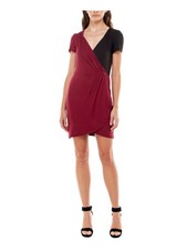 ULTRA FLIRT Womens Short Sleeve Surplice Neckline Short Faux Wrap Dress