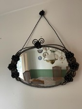 Vintage Wrought Iron Oval Mirror Handmade Floral Rose Frame French Rustic