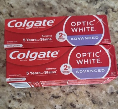 2 Colgate Optic White ADVANCED  3.2 Oz Stain Fighter Whitening Toothpaste 8/26