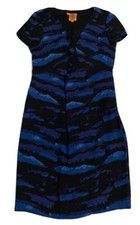 Women’s TORY BURCH Sz 6 Kaoy 100% Silk Shift Casual Blue Black Print Dress