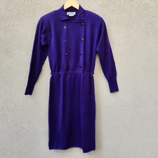 SAKS FIFTH AVENUE Women's Dress Size 6 Blue 100% Wool Shoulder Pads Vintage