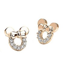 Zircone Minnie Petit Souris Clou Boucles D'Oreilles Argent 14K Plaqué or Rose