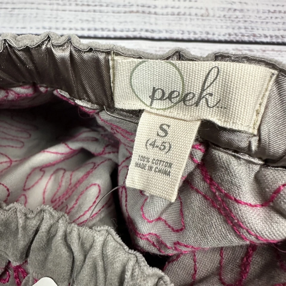 Falda Frida de Terciopelo Gris Peek Girls Talla S 4-5 Nueva con Etiquetas Rosa Bordado Pull On Corta Foto 3 de 4