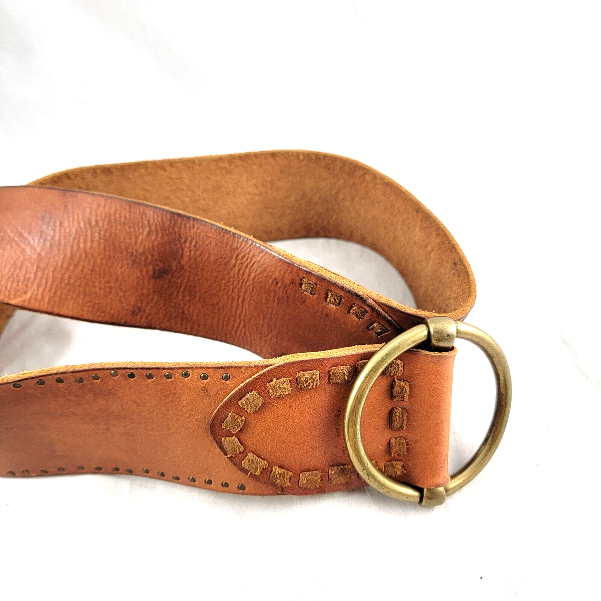 Lucky Brand Studded Brown Leather Belt Brass Buckle Size 30 