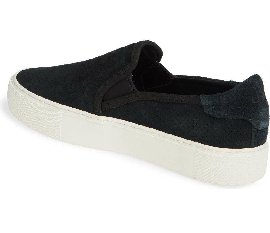 NEW UGG Womens Abies Perforated Suede Slip On Platform Sneaker US 7.5 38.5 Black
