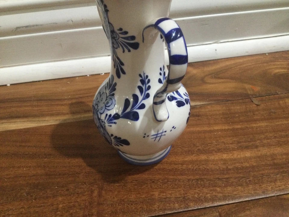 Delfts E H 10533 Vase Two Handled Blue Hand Painted 6 1/4" h x 2" w - Image 3 of 4