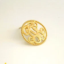 Gold Tone Monogram Scarf Clip Round Swirl Initial Shawl Clip