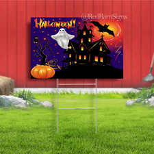 Halloween ghost haunted house bat yard lawn sign