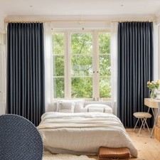 Total Blackout Pinch Pleat Curtain, 108 inches Long Faux Linen Tall Curtain Pane