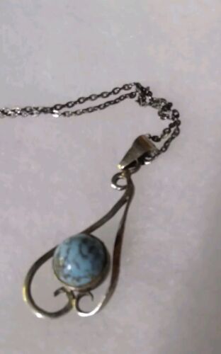 Necklace Vintage Silver Tone Heart Blue Stone - Picture 3 of 10